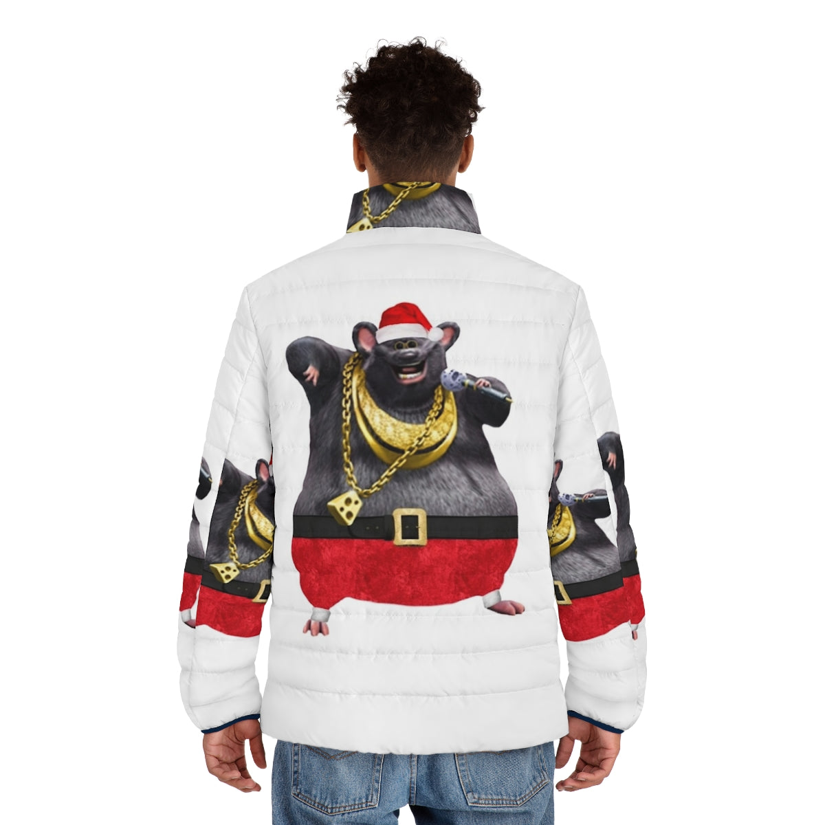 Biggie Cheese Ugly Christmas Puffer Jacket - men back