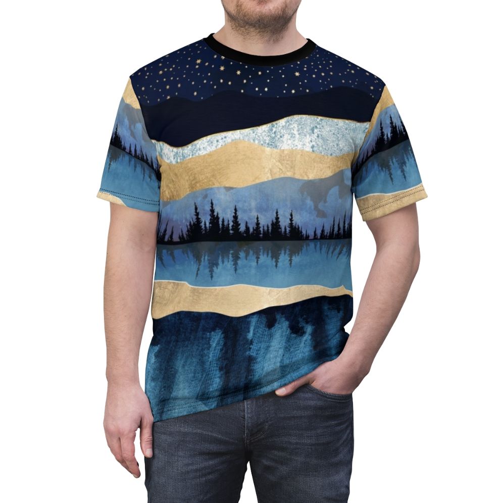 Midnight Lake Landscape Abstract Art T-shirt - men front