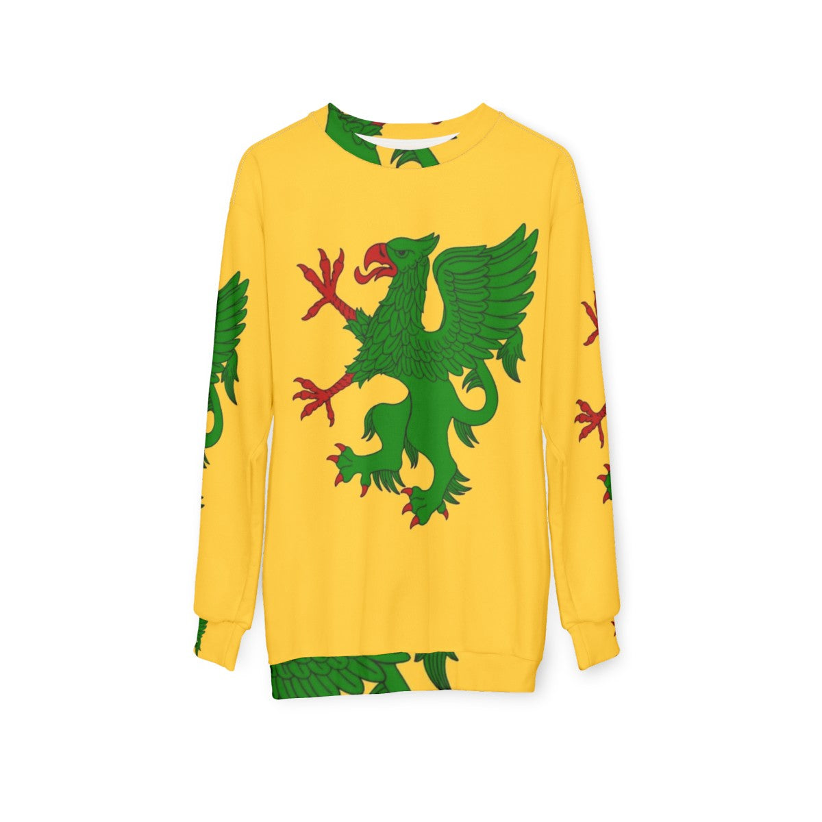 Green Griffin Sweatshirt with Heraldic Design - hanging