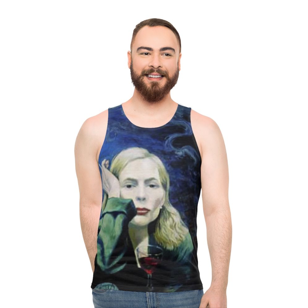 Unisex tank top featuring Joni Mitchell inspired "Both Sides Now" pop art design - men