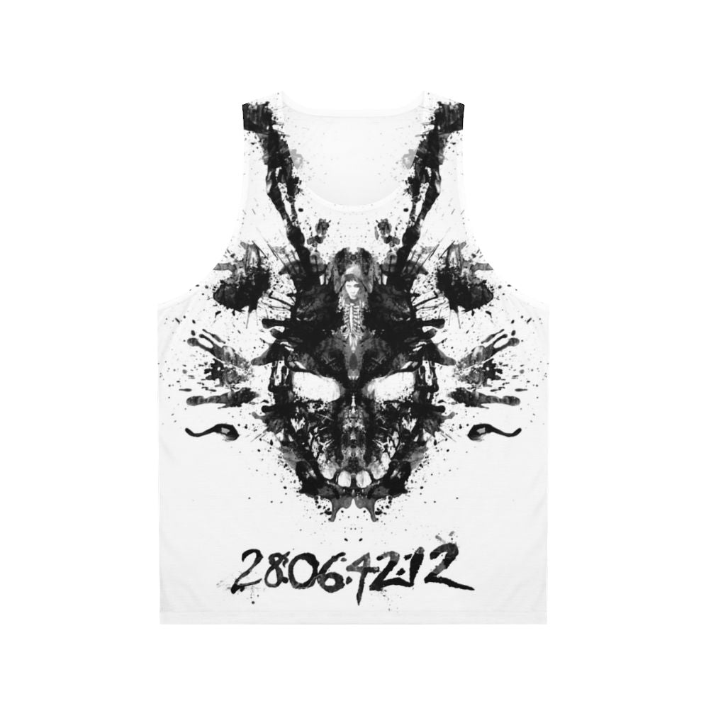 Donnie Darko inspired unisex tank top with Rorschach inkblot and Frank the Bunny