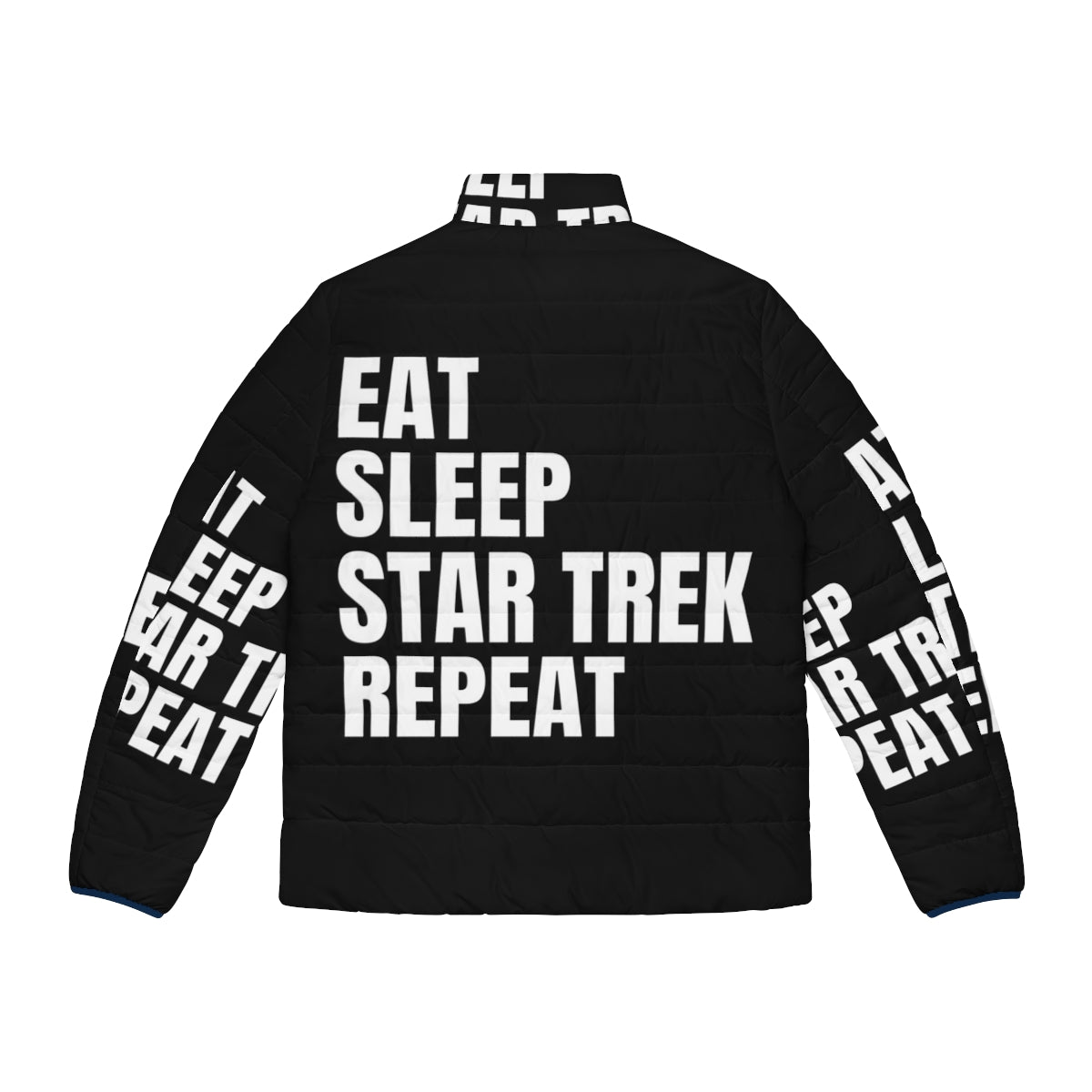 Star Trek Eat Sleep Repeat Puffer Jacket with Enterprise NCC-1701 vector design - Back