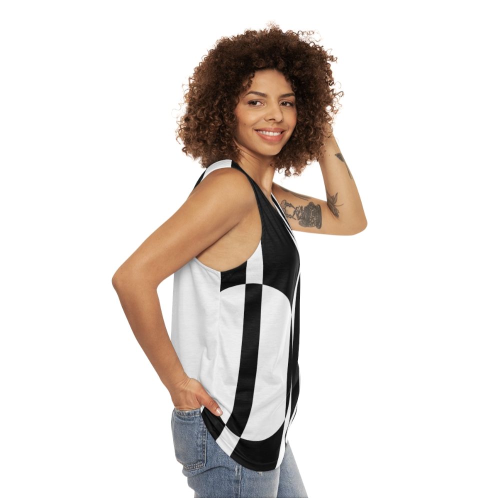 Retro 60s Op Art Black and White Unisex Tank Top - women side