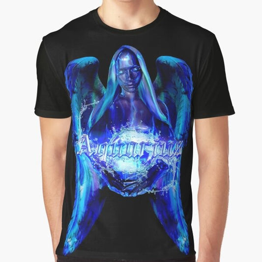 Aquarius Agenda Graphic T-Shirt, featuring a cosmic design with stars and galaxies representing the Aquarius zodiac sign