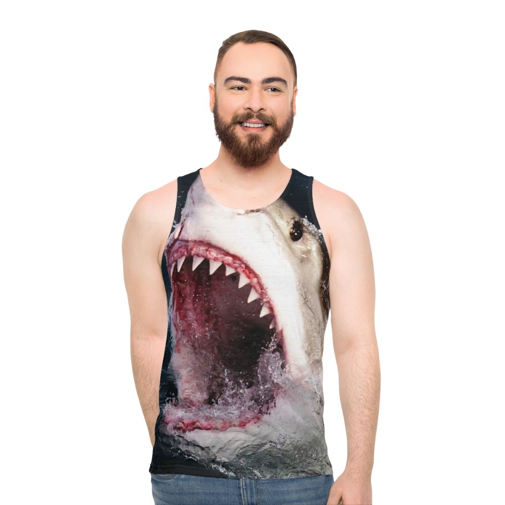 3D Great White Shark Bite Unisex Tank Top - men