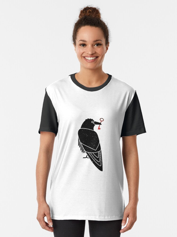 Sci-Hub Raven Graphic T-Shirt featuring a raven design for science lovers and geeks - Women