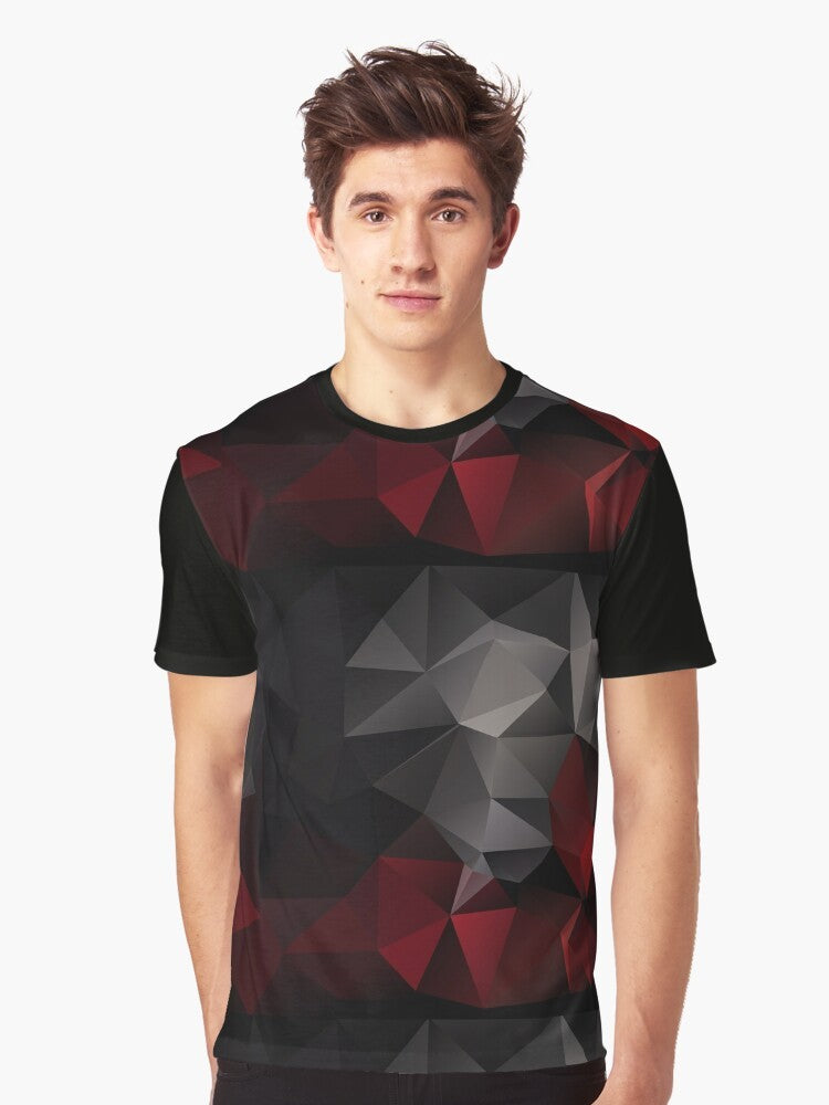 Abstract background of triangles polygon wallpaper in red and black colors graphic t-shirt - Men