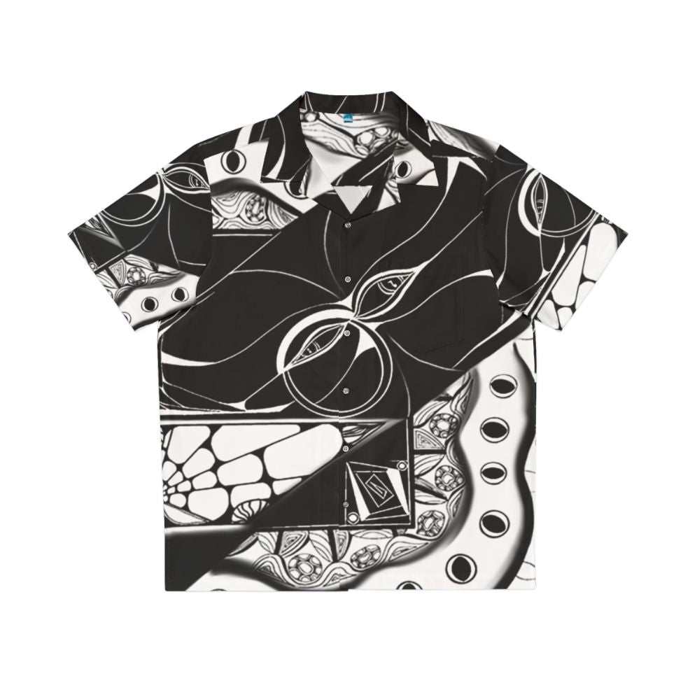 Hidden music Hawaiian shirt with monochrome musical notes and zen-inspired artwork