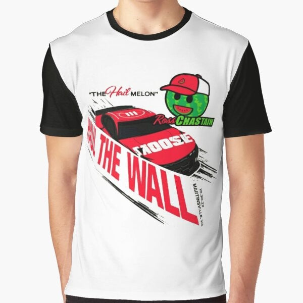 Ross Chastain "Haul the Wall" Hail Melon Graphic T-Shirt featuring a stylized design with the phrase "Haul the Wall" and a melon graphic