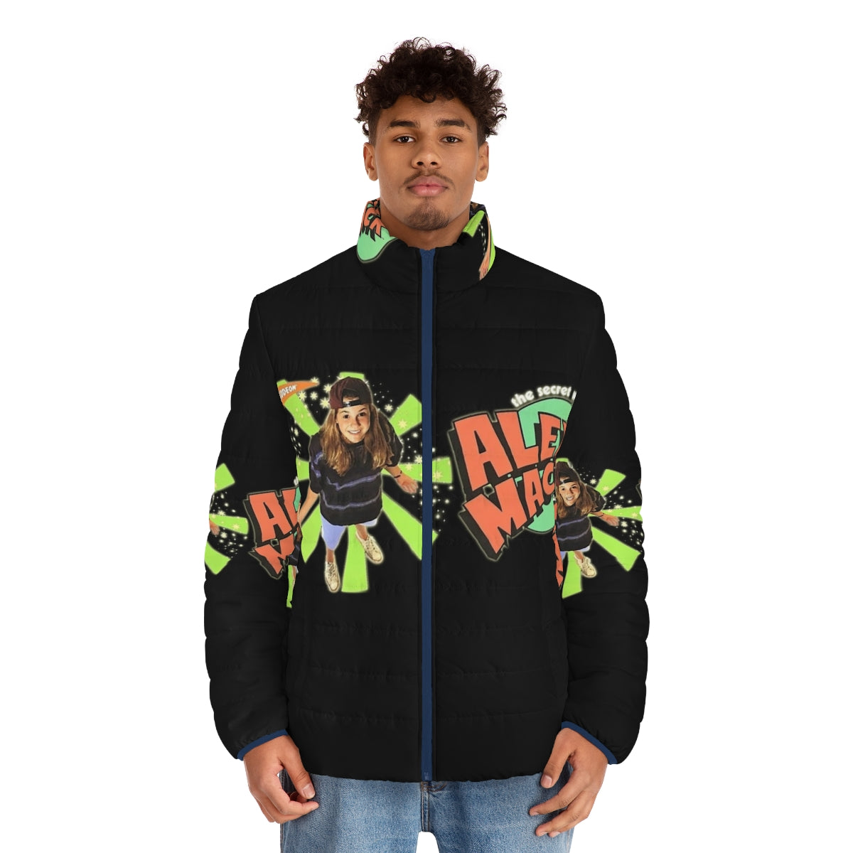 90s Nickelodeon Alex Mack Tribute Puffer Jacket - men front