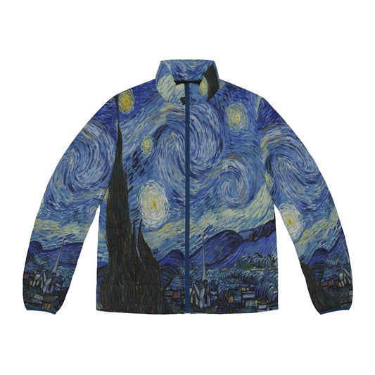 A puffer jacket featuring the iconic painting The Starry Night by Vincent Van Gogh