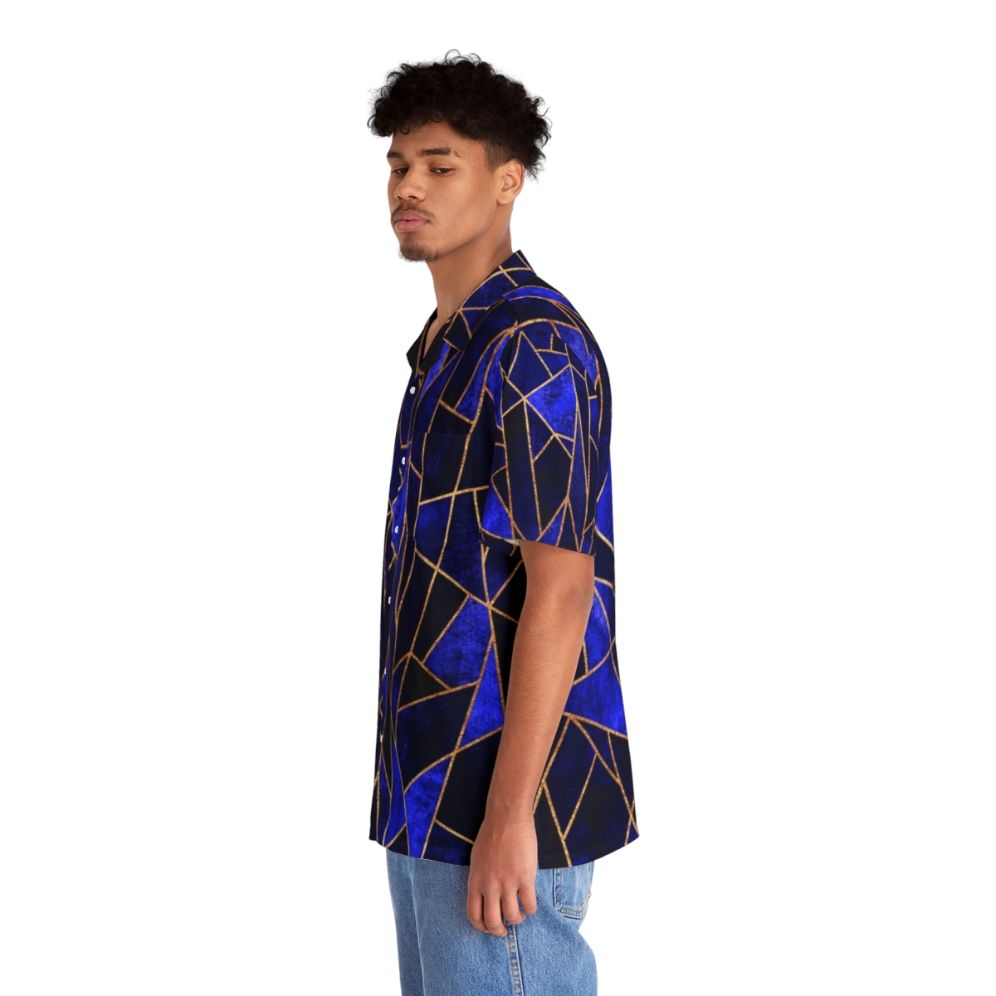 Blue abstract geometric Hawaiian shirt - People Left