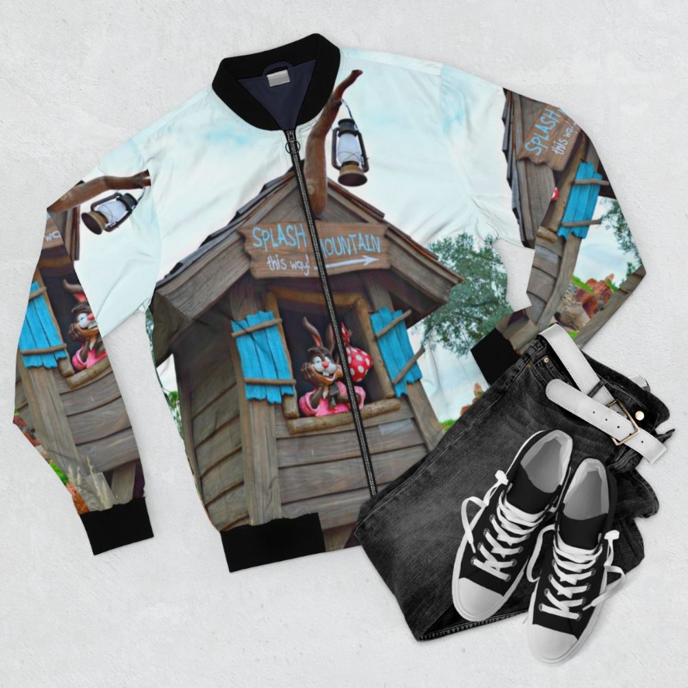 Walt Disney Splash Mountain Bomber Jacket with Brer Rabbit and Song Design - Flat lay