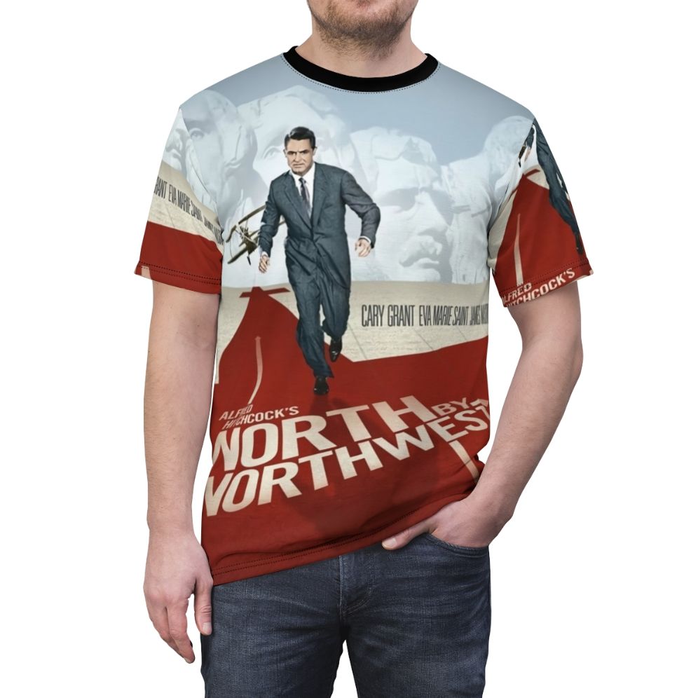 Vintage-style t-shirt design featuring the iconic 1959 film "North by Northwest" - men front