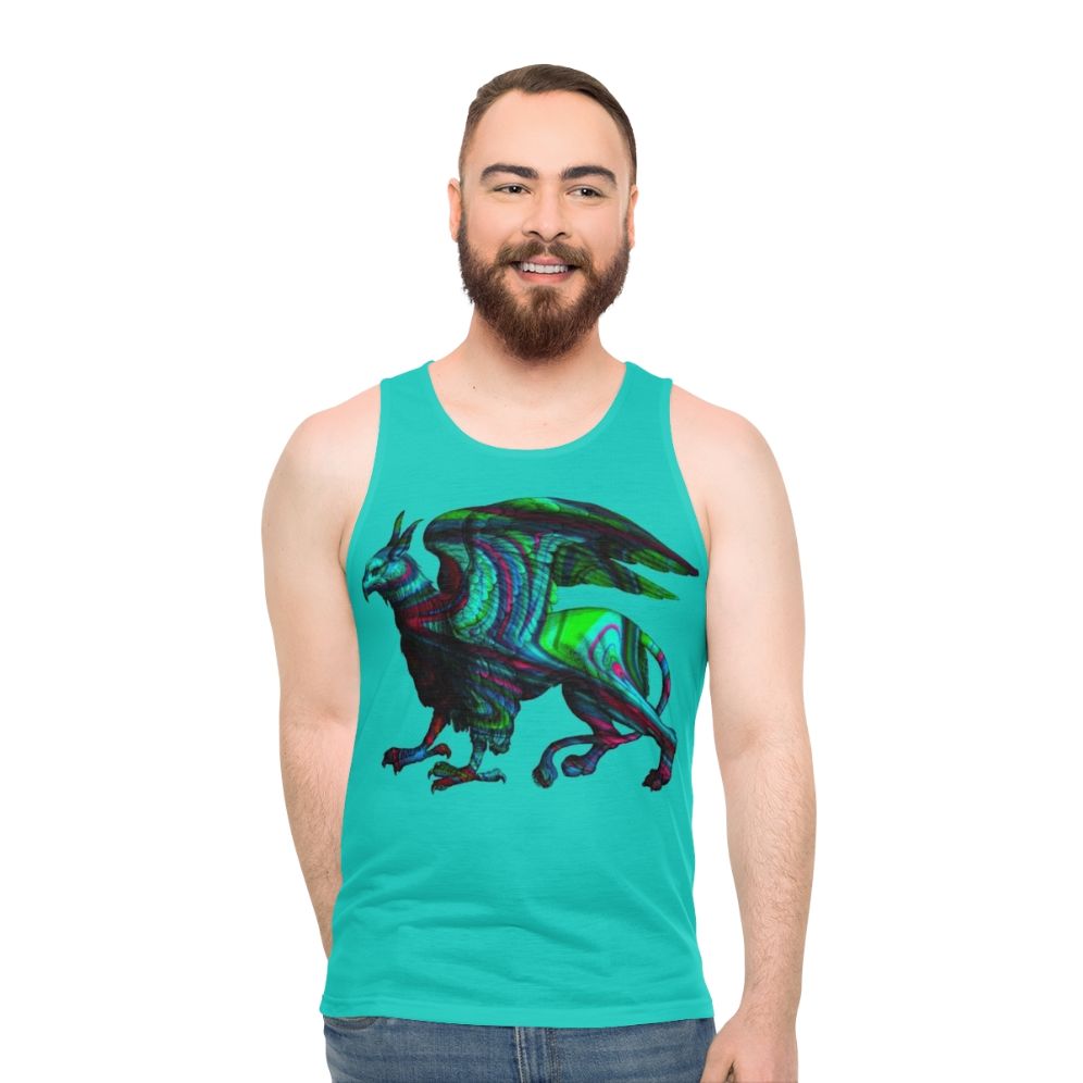 Colorful abstract griffin silhouette watercolor painting on unisex tank top - men