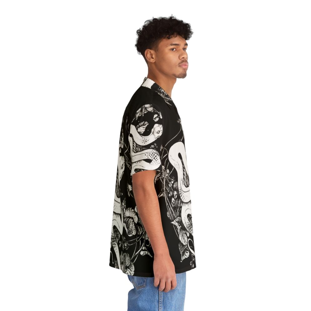 Dark and mysterious black and white Hawaiian shirt with nature inspired graphic illustration - People Pight