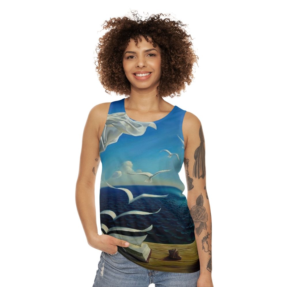 Surreal fantasy bird art vintage inspired unisex tank top - women