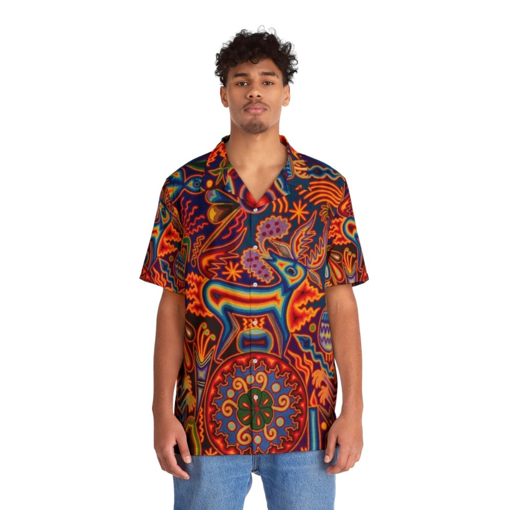 Huichol Hawaiian shirt with colorful abstract design - People Front