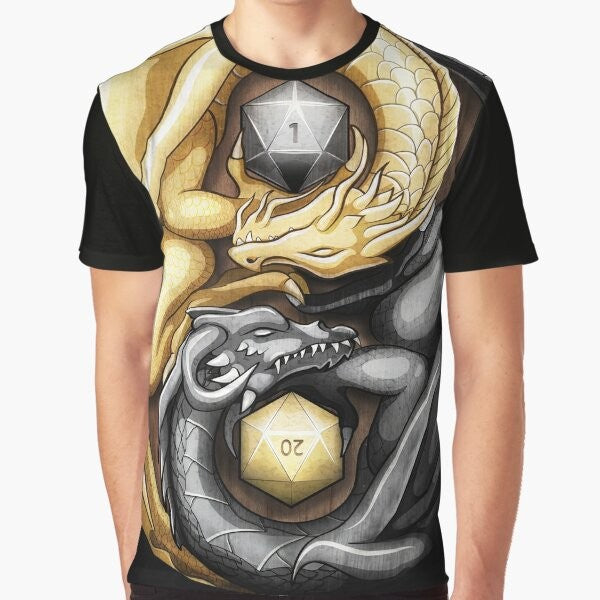 Yin Yang D20 Dragon Graphic T-Shirt for Dungeons & Dragons Players