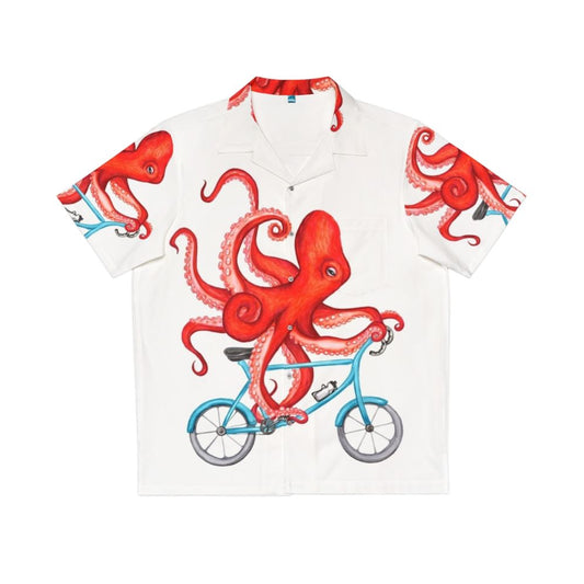 Cycling Octopus Hawaiian Shirt with Octopus Bicycle Design