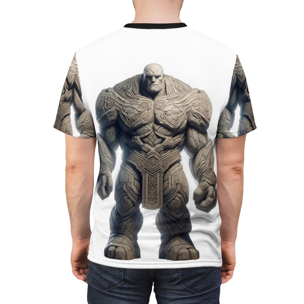 Embroidered t-shirt featuring a fantasy golem, a legendary animal from mythology and fantasy lore. - men back