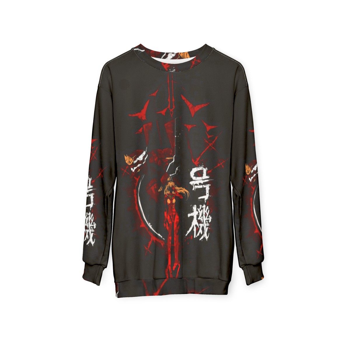 Neon Genesis Evangelion Inspired Sweatshirt with Mecha and Graffiti Designs - hanging