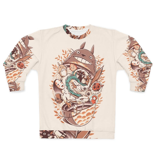 Matryoshka-inspired anime sweatshirt with nature and fantasy elements