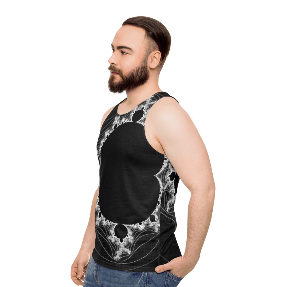 Mandelbrot fractal monochrome unisex tank top - men side