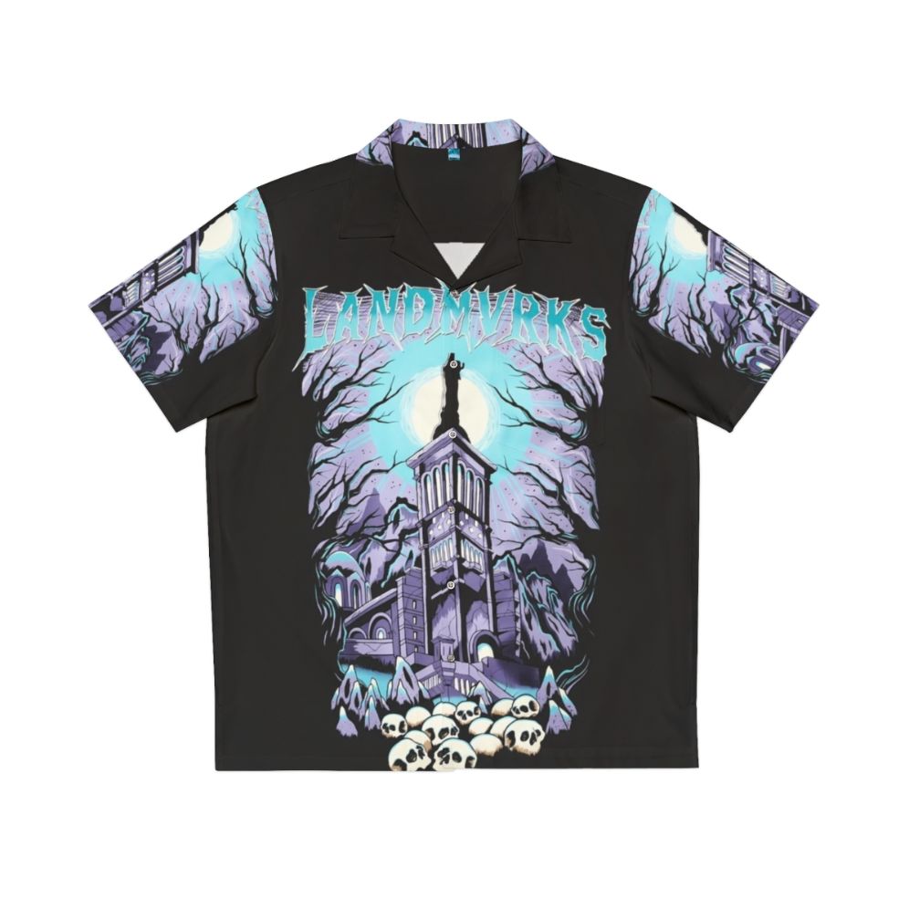 Skull Castle Hawaiian Shirt featuring a dark, spooky castle design