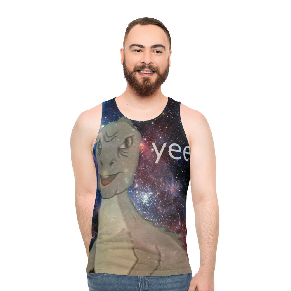 Cosmic Yee Unisex Tank Top with Dinosaur Meme Design - men