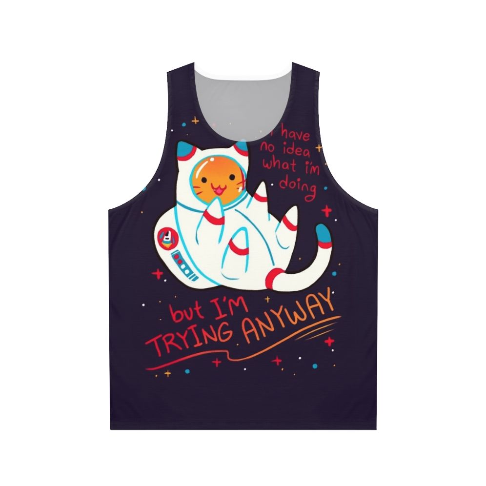 Catstronaut unisex tank top with the text "I'm Trying Anyway"