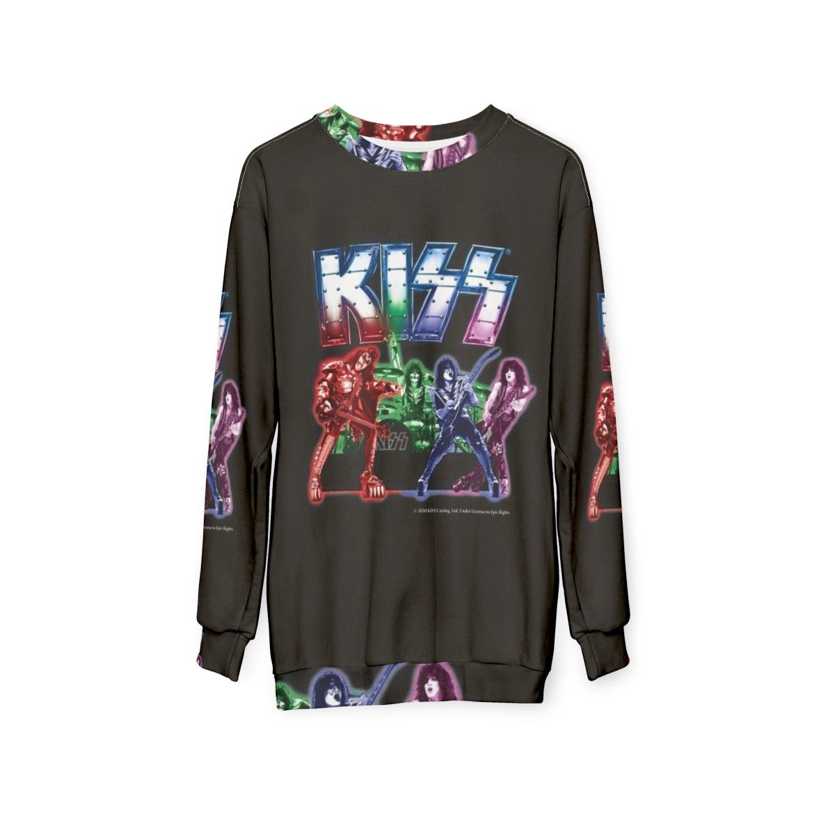 Kiss band sweatshirt with iconic band logo and members - hanging