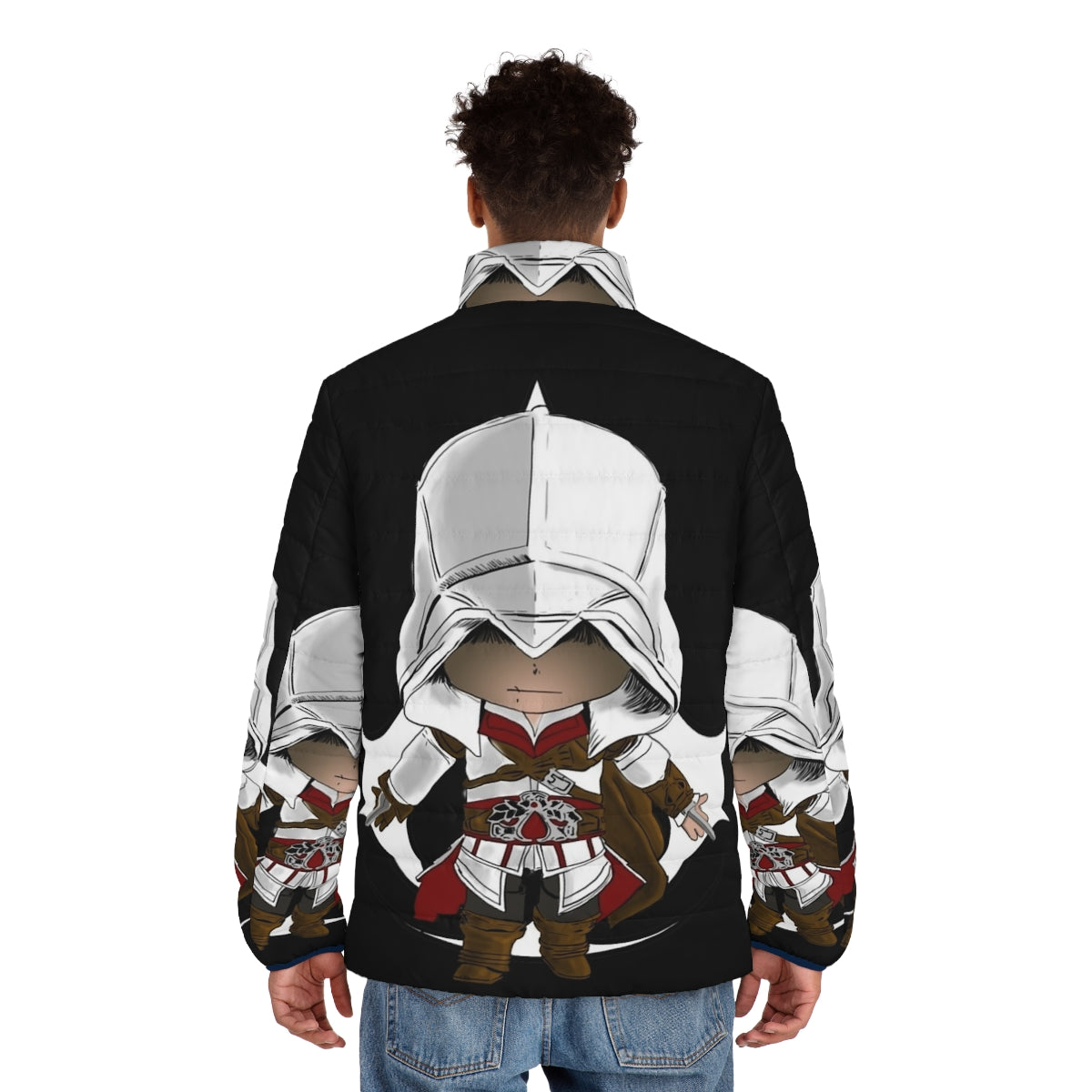 Assassin's Creed Ezio Auditore Puffer Jacket featuring the iconic character design - men back