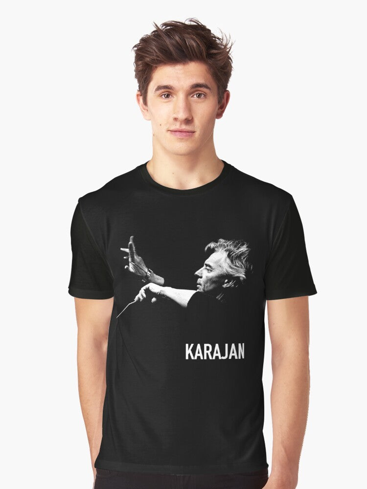 Karajan Graphic Orchestra T-Shirt with Symphony and Conductor Motif - Men