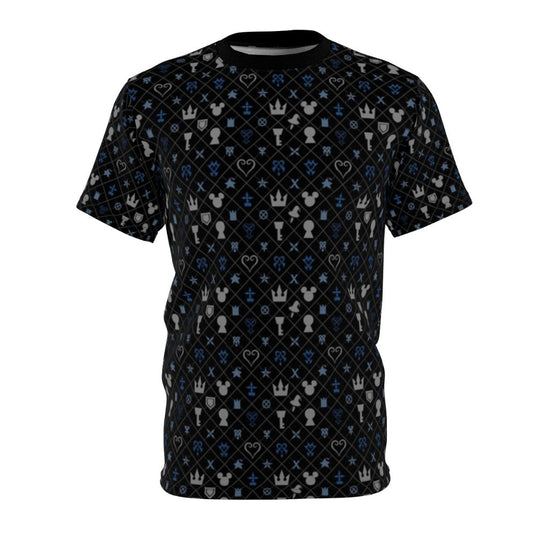 Vibrant kingdom hearts inspired anime pattern design t-shirt