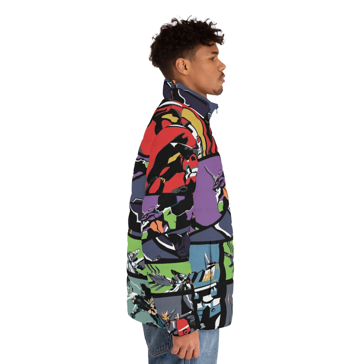 Super Robots Puffer Jacket, futuristic mecha inspired outerwear - men side right