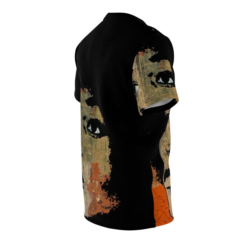 Graphic t-shirt featuring a stylized portrait of Angela Davis, a prominent civil rights activist and scholar - men right