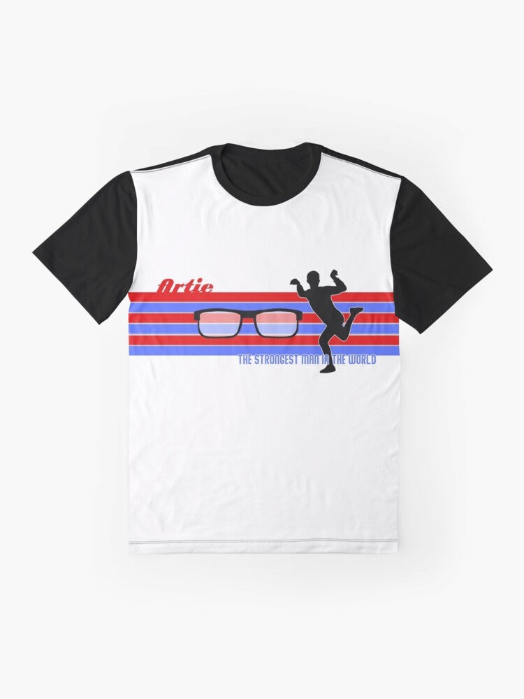 "The Strongest Man" graphic t-shirt featuring Artie from the TV show The Adventures of Pete & Pete - Flat lay