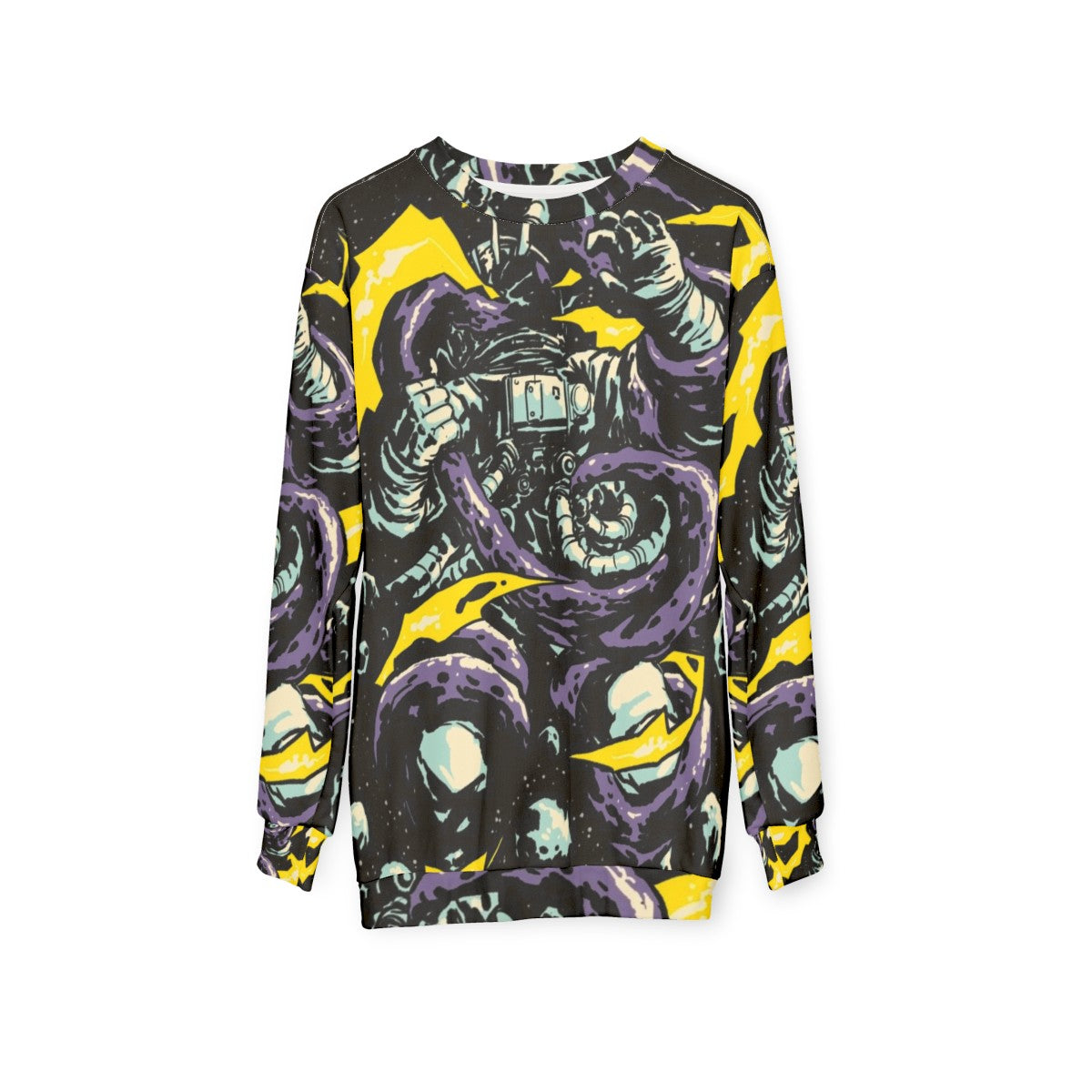 Intergalactic Space Trap Sweatshirt - Cosmic Clash of Astronaut vs. Alien - hanging