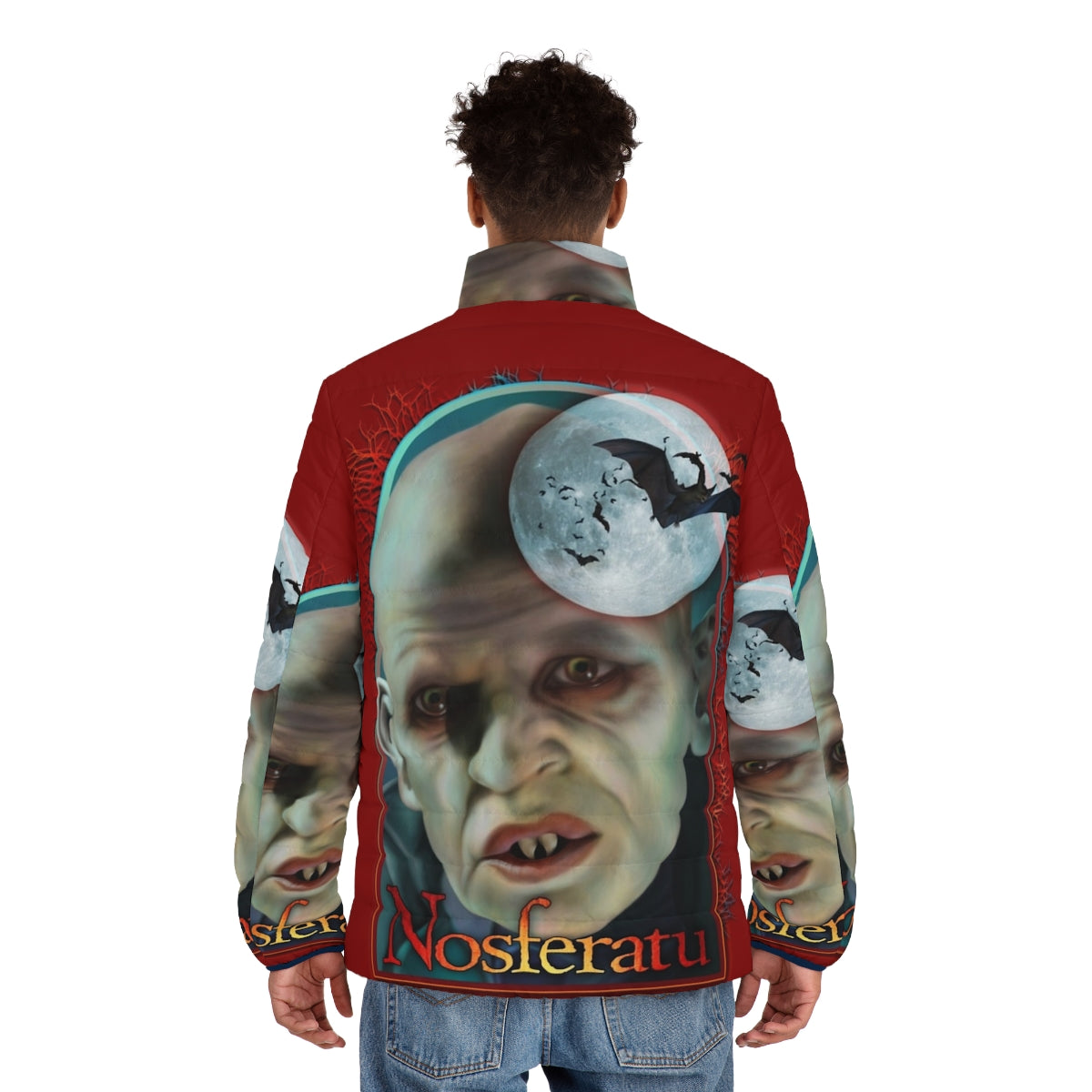 Nosferatu Puffer Jacket featuring classic horror imagery - men back