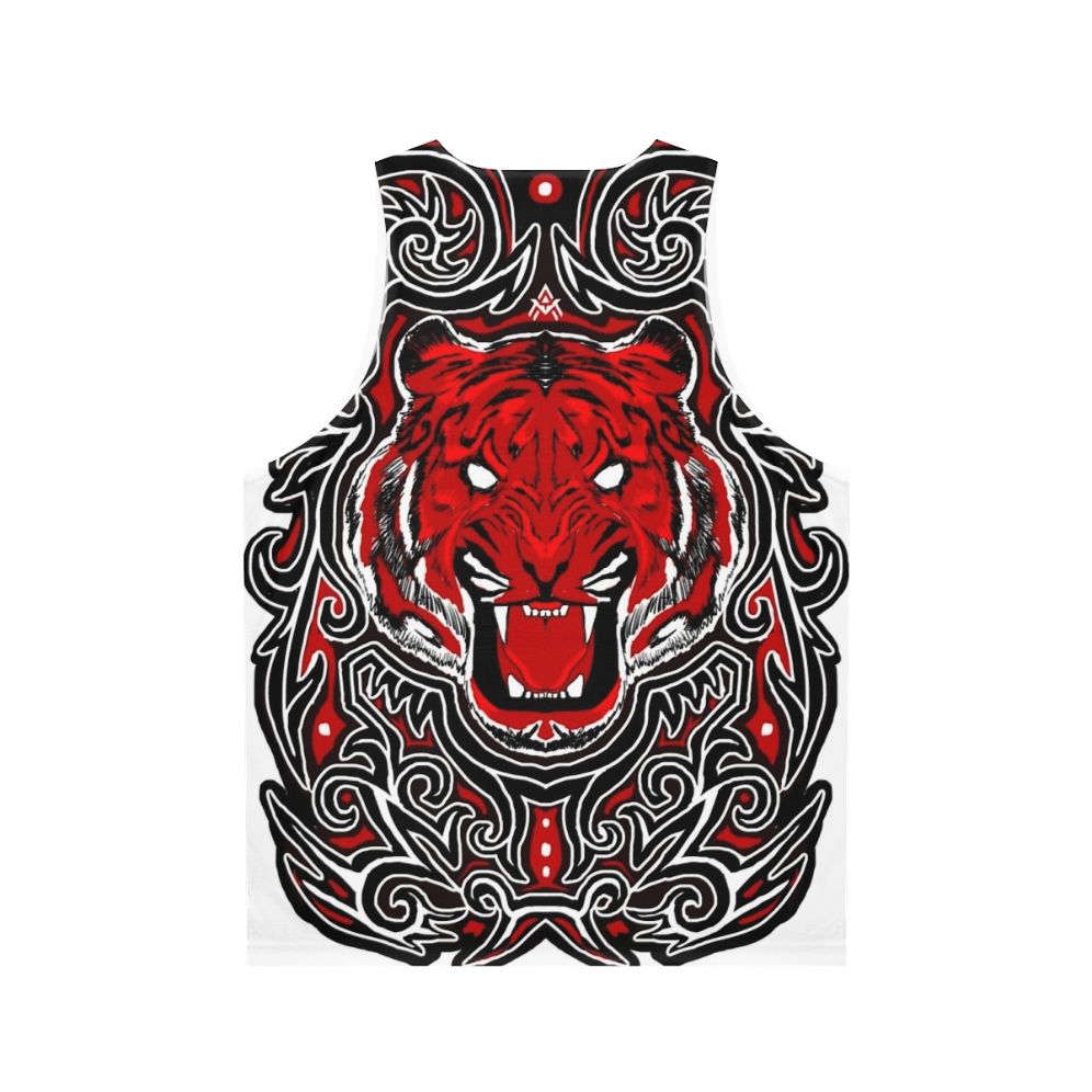 Unisex red tank top with angry tiger Indonesian art design - Back