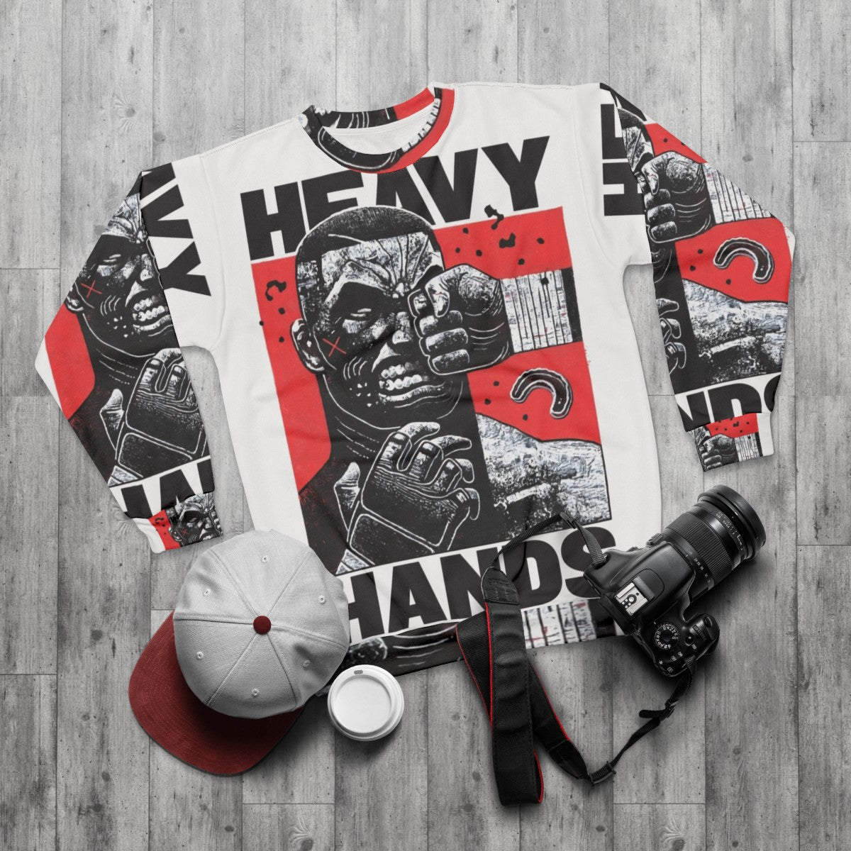 Heavy Hands graphic sweatshirt featuring MMA and boxing design - flat lay