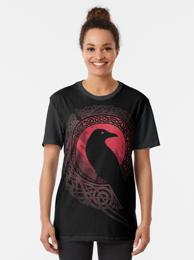 EDDA Graphic T-Shirt with Nordic Mythology and Celtic Knot Design - Women