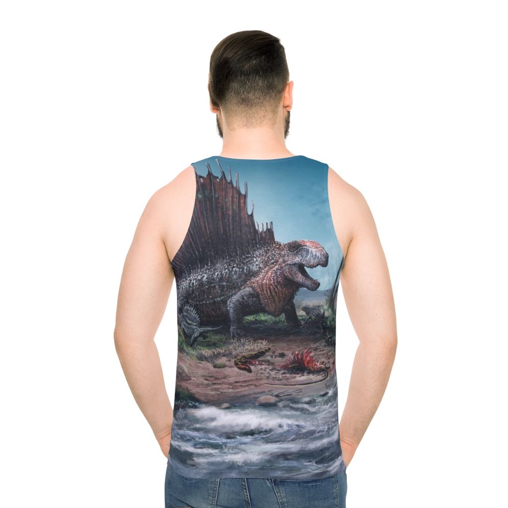 Dimetrodon unisex tank top with paleoart design - men back