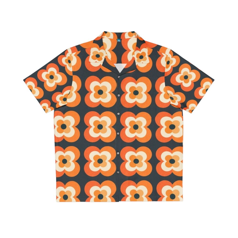 Retro Flowers Orange and Charcoal Hawaiian Shirt