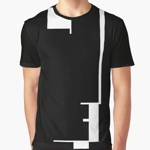 Graphic t-shirt featuring a modernist Bauhaus design with a black and white profile of a man's face, representing the Bauhaus movement's focus on gestalt and constructivism.