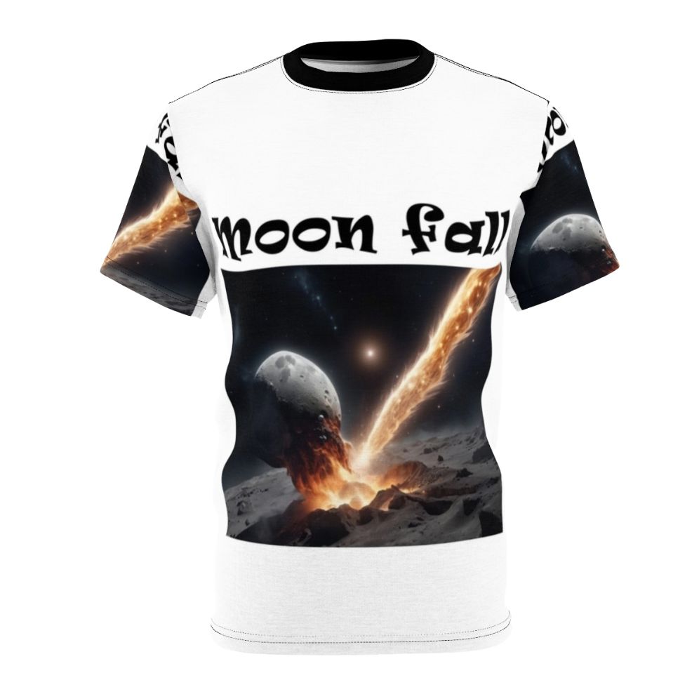 Stylish t-shirt featuring a moon falling through the cosmos