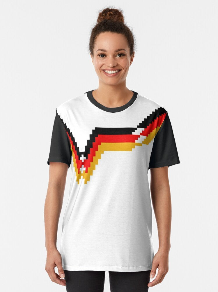 Vintage Germany 90 football t-shirt featuring retro pixel art design - Women