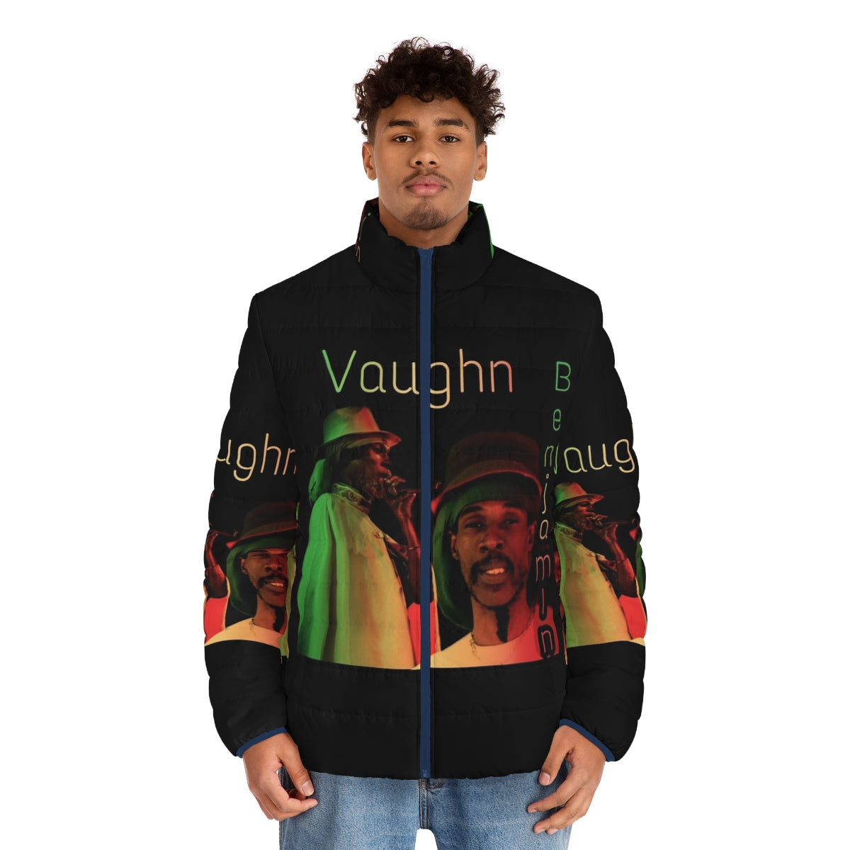 Vaughn Benjamin Midnite Puffer Jacket with reggae and rastafarian design elements - men front