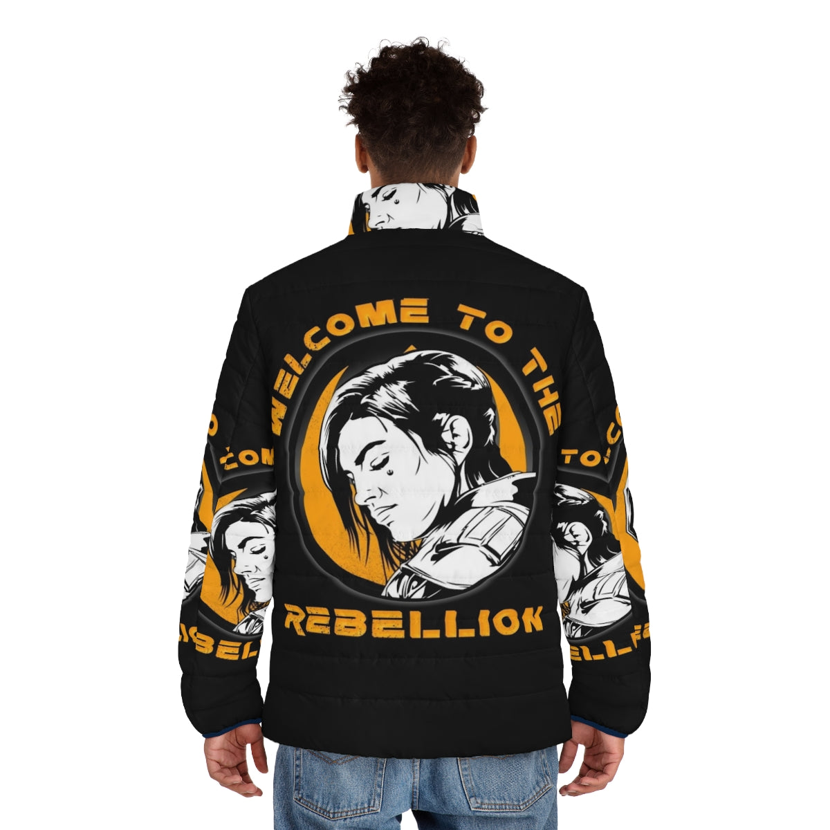 Gina Carano "Welcome to the Rebellion" Mandalorian Puffer Jacket - men back